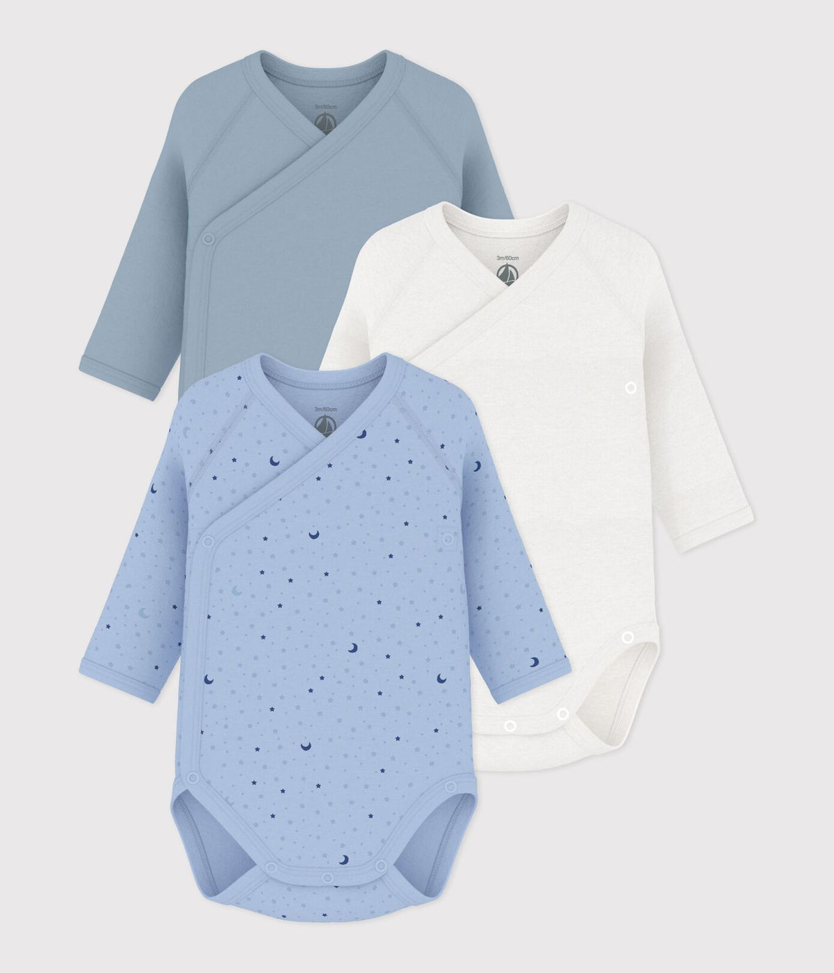 Lot de 3 bodies croises manches longues Étoiles Bleu