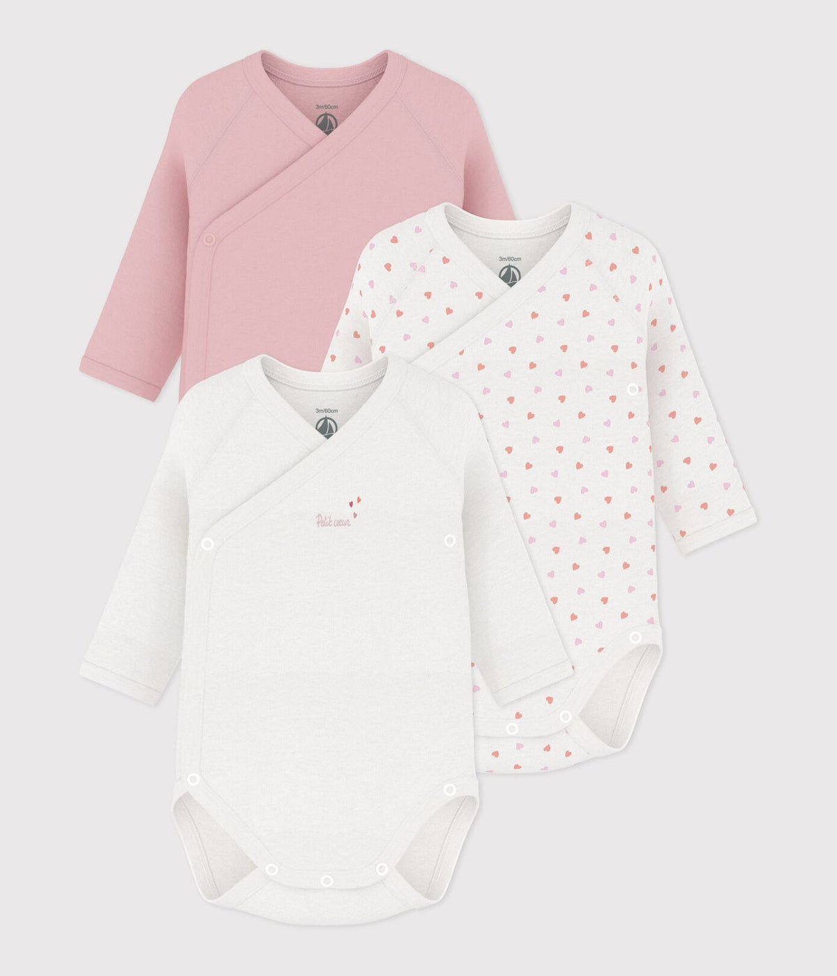 Lot de 3 bodies croises manches longues Petit Coeurs