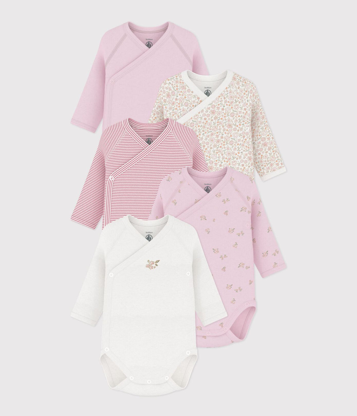Lot de 5 bodies croises manches longues Fleurs