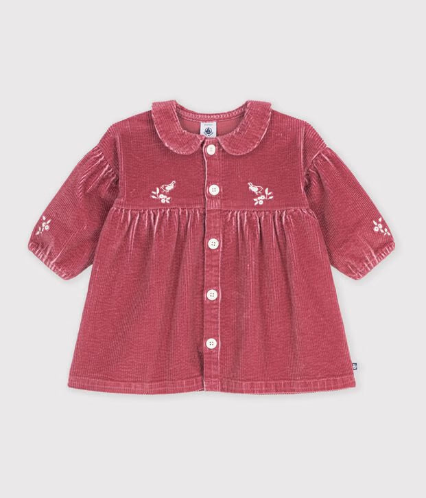 Robe bébé en velours manches longues
