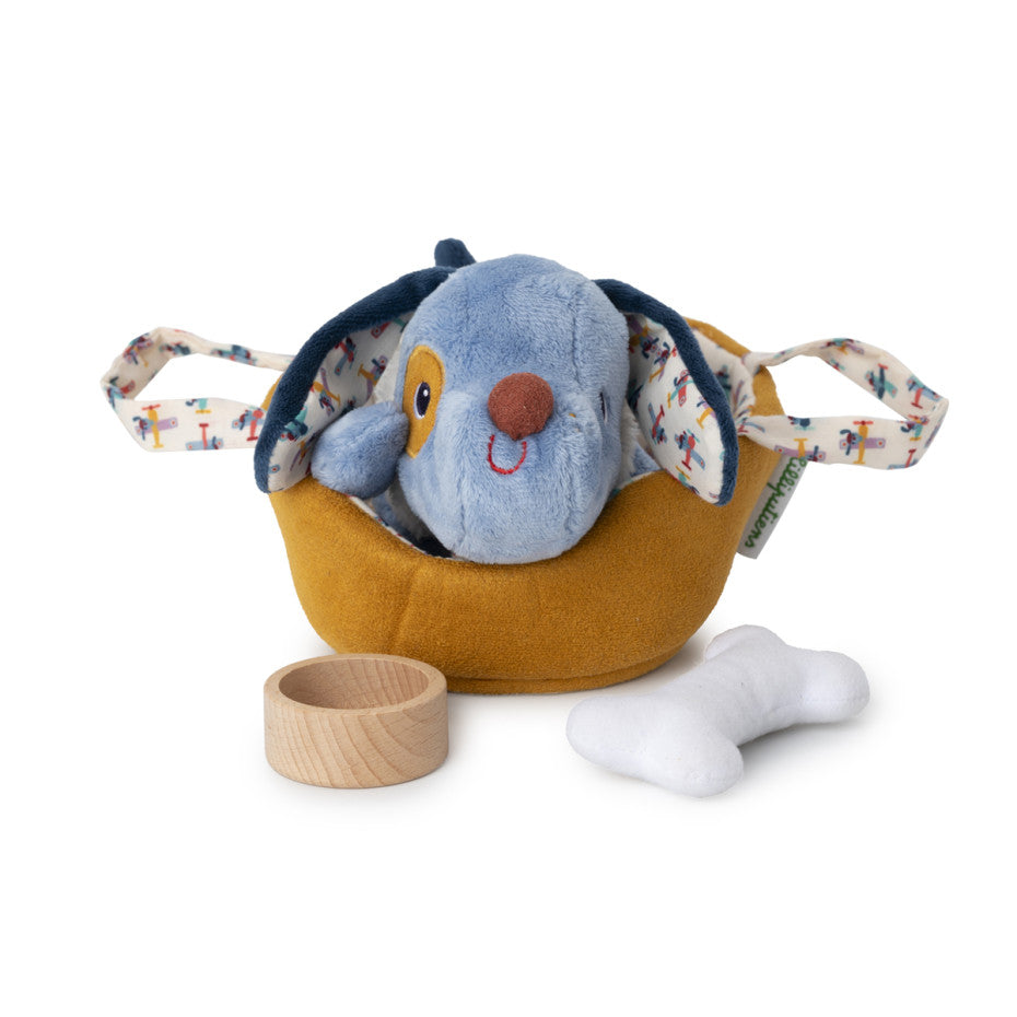 Peluche sonore Jules le chien et son panier
