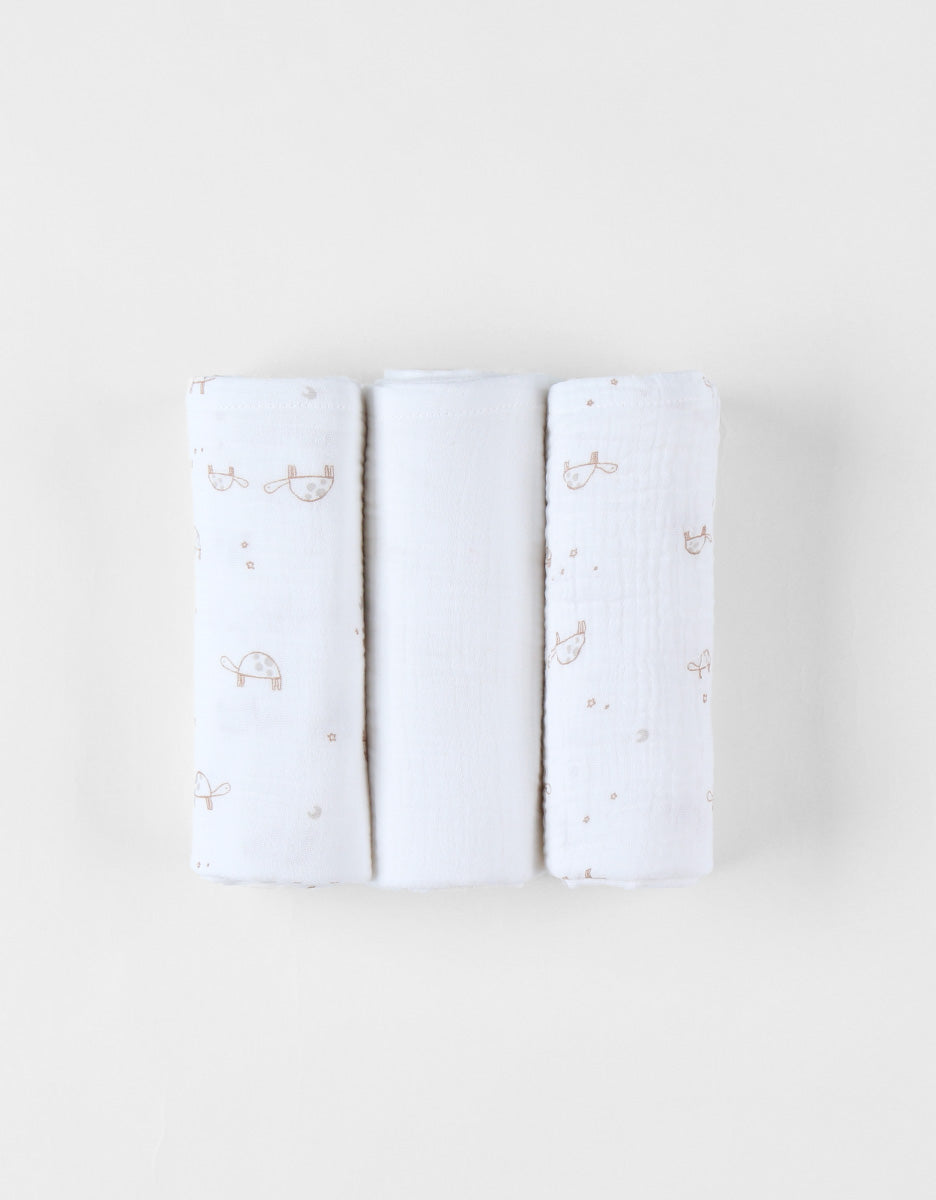 Set de 3 langes Tortue en mousseline, écru