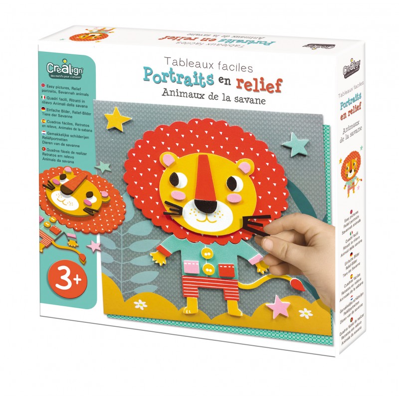 Tableau Facile Portraits en relief Animaux de la Savane