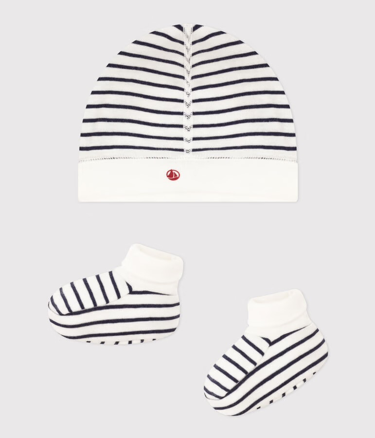 Lot bonnet et chausson Marinière (1mois)