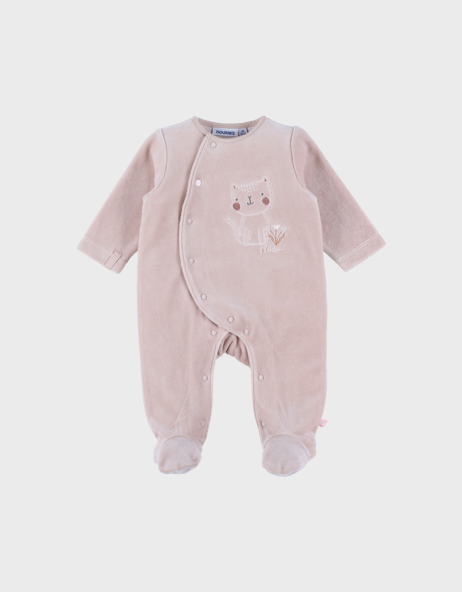 Pyjama en velours avec broderie chat.