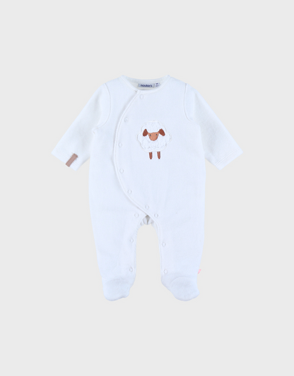 Pyjama velours brode mouton (blanc)