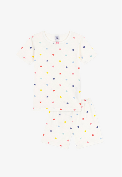 Pyjama short coton imprime coeurs