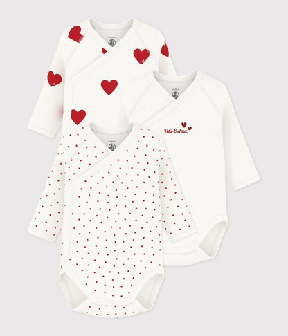 Lot de 3 bodies croises manches longues coeurs