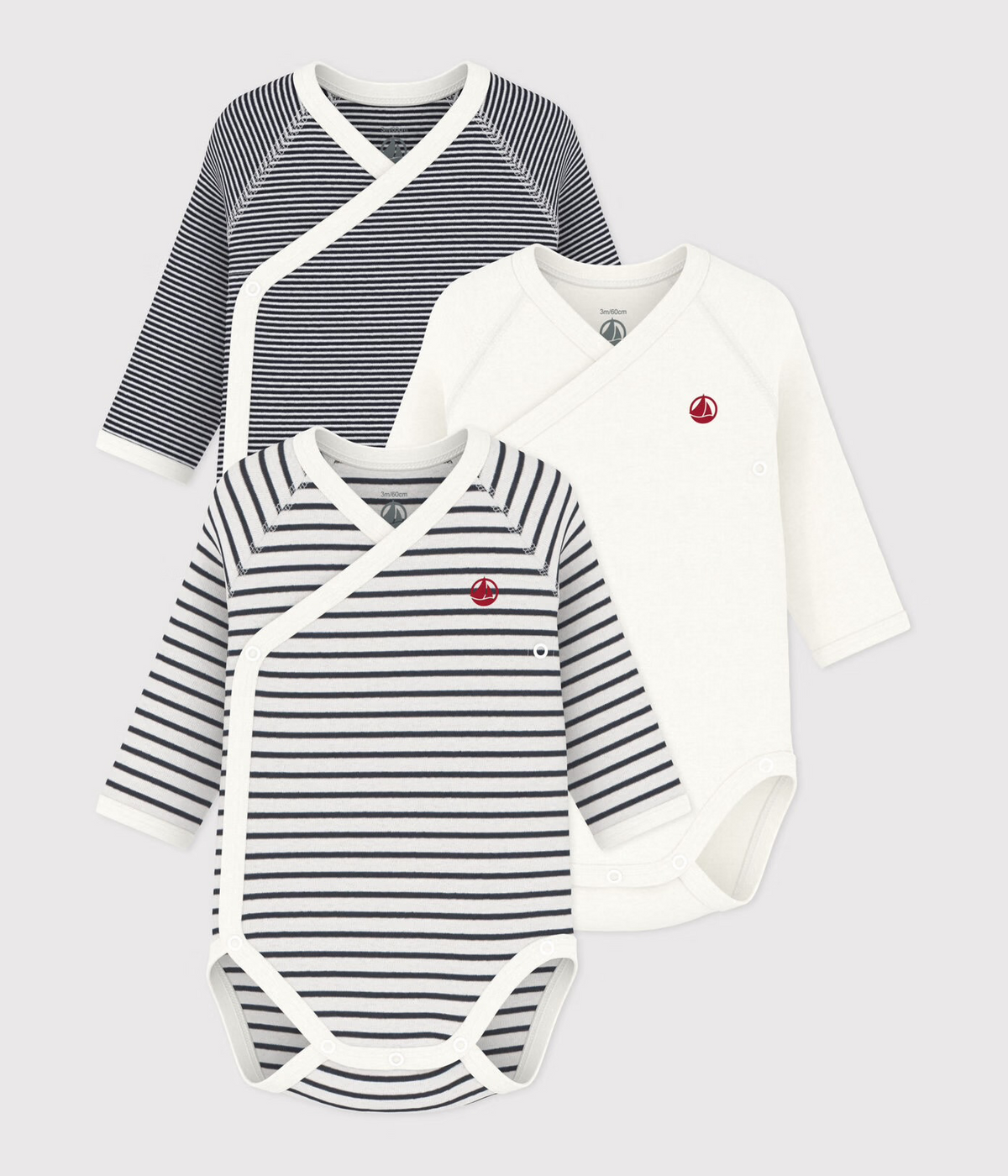 Lot de 3 bodies croises manches longues  marin