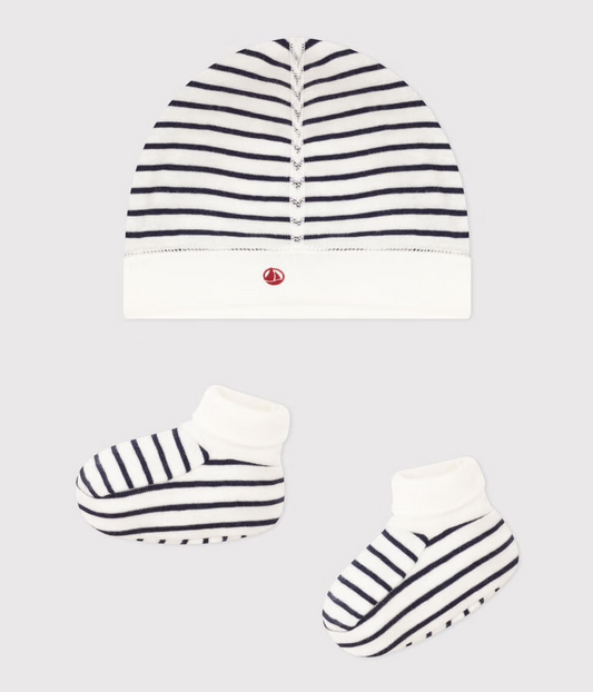 Lot bonnet et chausson Marinière (1mois)