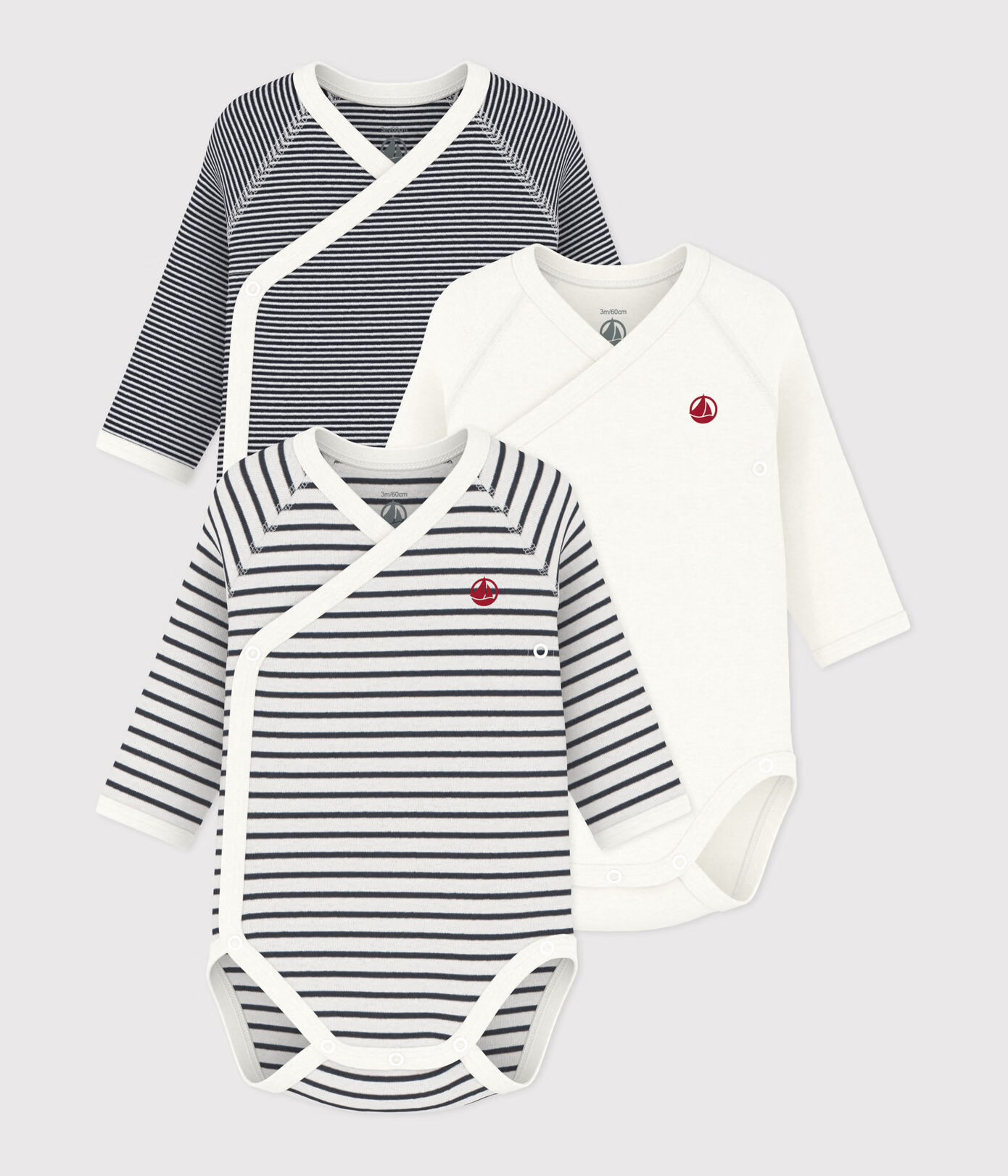 Lot de 3 bodies croises manches longues  marin