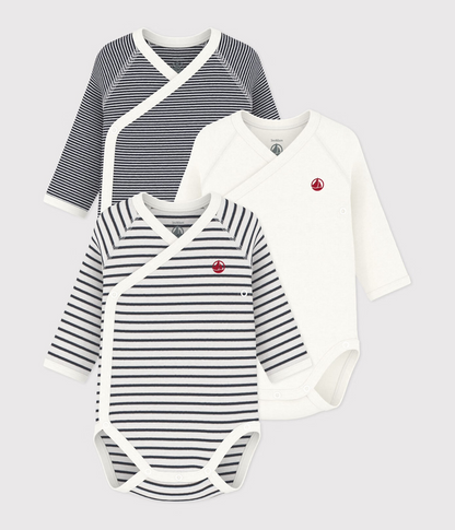 Lot de 3 bodies croises manches longues  marin