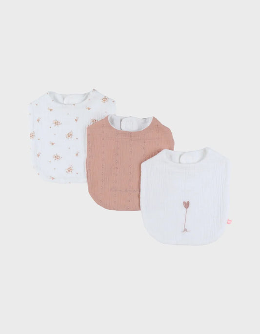 Lot de 3 Bavoirs mousseline de coton bio et éponge