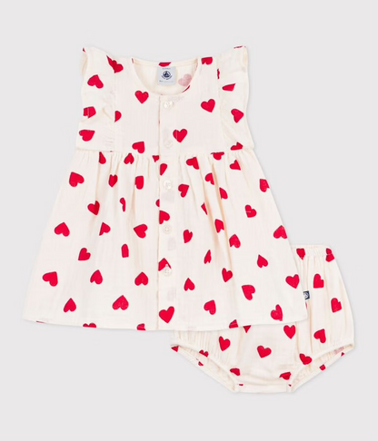 Robe en coton avec son bloomer coeurs