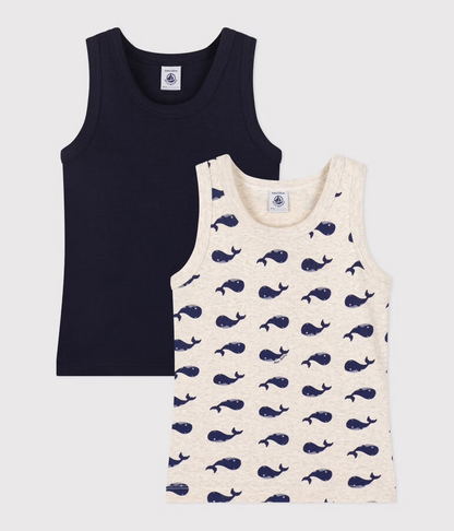 Lot de 2 debardeurs enfant en coton baleines