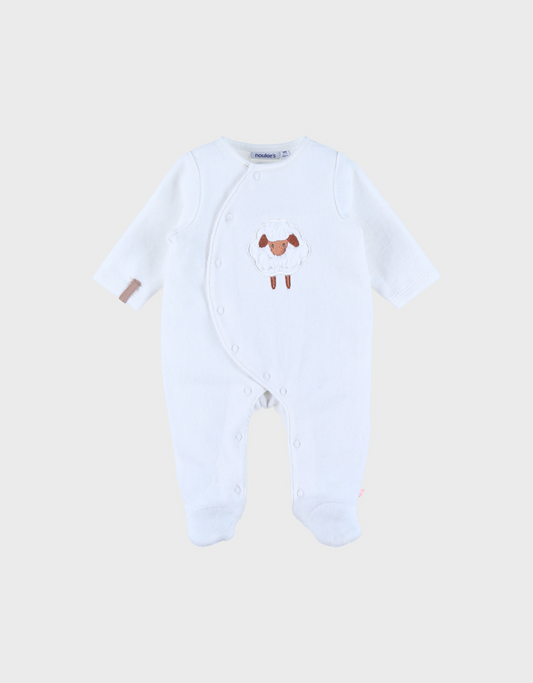 Pyjama velours brode mouton (blanc)