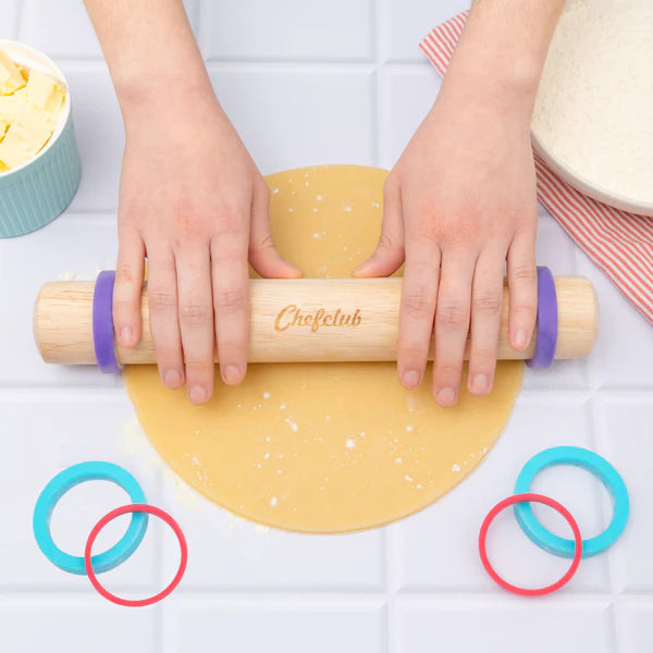 Rouleau à pâtisserie en bois hévéa 6 anneaux en silicone